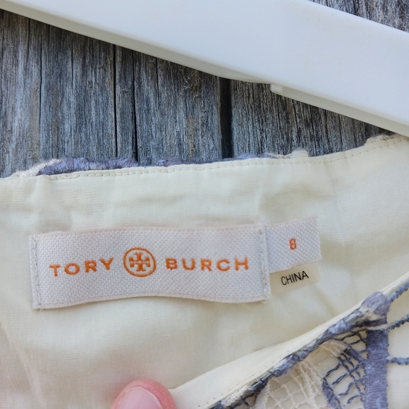 Tory Burch Womens Sz 8 Guipure Summer Lace Natural Floral Mini Dress Gray/Cream‎ - Picture 5 of 7